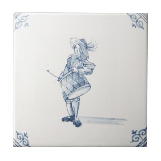 Repro Portugese Drummer Blue Azulejos Tegel Tegeltje (Voorkant)