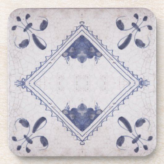 Repro Portugese Floral Blue Azulejos Tile Bier Onderzetter (Voorkant)