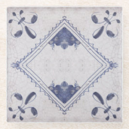 Repro Portugese Floral Blue Azulejos Tile Glazen Onderzetter