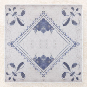 Repro Portugese Floral Blue Azulejos Tile Glazen Onderzetter
