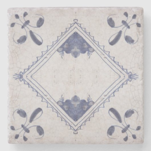 Repro Portugese Floral Blue Azulejos Tile Stenen Onderzetter (Voorkant)