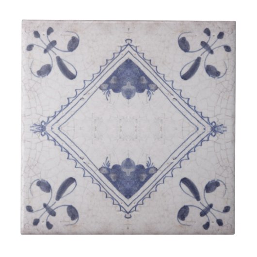 Repro Portugese Floral Blue Azulejos Tile Tegeltje (Voorkant)