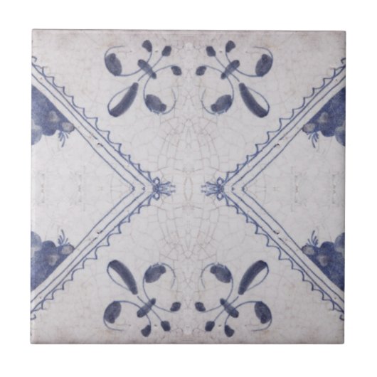 Repro Portugese Floral Blue Azulejos Tile Tegeltje (Voorkant)