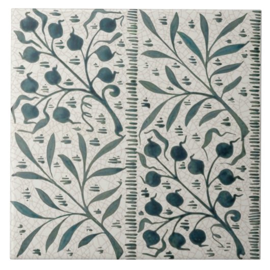 Repro Rare 1870s Wm Morris Co Hand Painted Tegeltje (Voorkant)