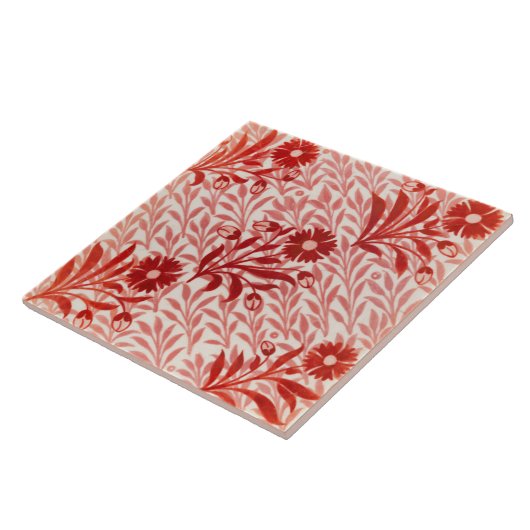 Repro  rode bloemetjes De Morgan tegels Tegeltje (Zijkant)