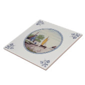 Repro Schilderachtig Delfts Polychroom Zeilboot, H Tegeltje (Zijkant)