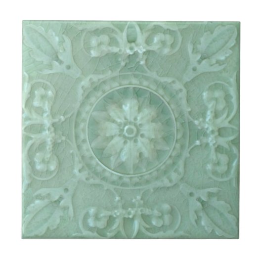 Repro Seafoam Symmetrical Faux Relief Majolica Tegeltje (Voorkant)