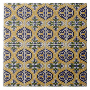 Repro Spaanse Geometric Azulejos Blue Yellow Tegel Tegeltje