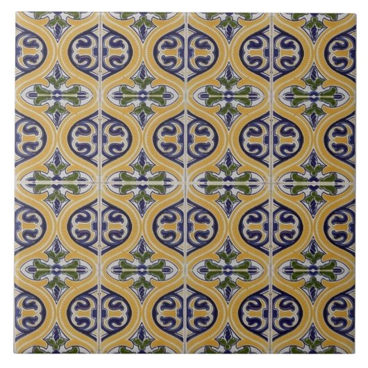 Repro Spaanse Geometric Azulejos Blue Yellow Tegel Tegeltje (Voorkant)