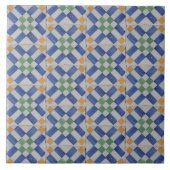 Repro Spaanse Geometric Azulejos Blue Yellow Tegel Tegeltje (Voorkant)