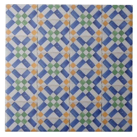 Repro Spaanse Geometric Azulejos Blue Yellow Tegel Tegeltje (Voorkant)