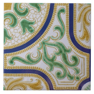 Repro Spaanse Geometric Azulejos Blue Yellow Tegel Tegeltje