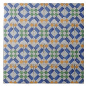 Repro Spaanse Geometric Azulejos Blue Yellow Tegel Tegeltje (Voorkant)