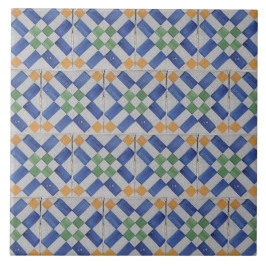 Repro Spaanse Geometric Azulejos Blue Yellow Tegel Tegeltje (Voorkant)