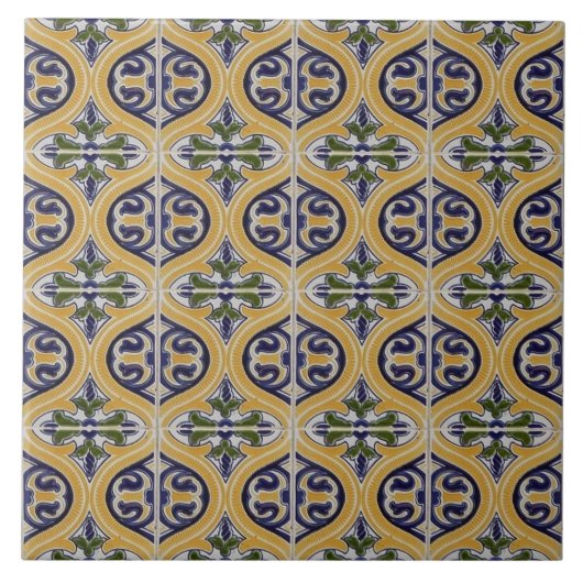 Repro Spaanse Geometric Azulejos Blue Yellow Tegel Tegeltje (Voorkant)