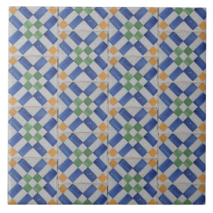Repro Spaanse Geometrische Azulejos Blauw Geel Teg Tegeltje