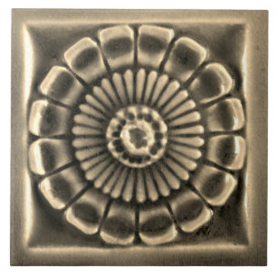 Repro Spain Azulejos Faux relief Grey Floral Tile Tegeltje