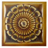 Repro Spain Azulejos Mustard Floral Tile Tegeltje (Voorkant)