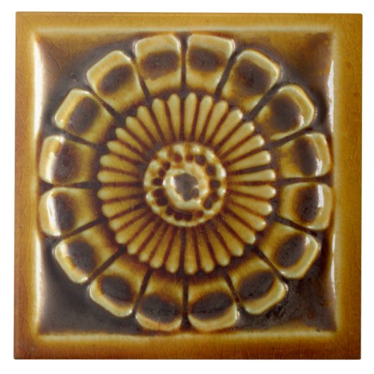 Repro Spain Azulejos Mustard Floral Tile Tegeltje (Voorkant)