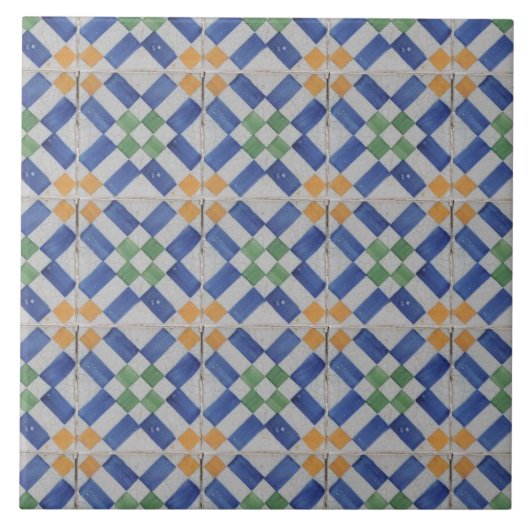 Repro Spain Geometric Azulejos Blue Yellow Tegeltje (Voorkant)