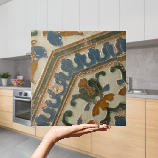 Repro Spain Geometric Azulejos Floral Green Tegel Tegeltje