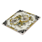 Repro Stunning Victoriaans Black White Gold Floral Tegeltje (Zijkant)