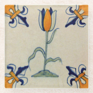 Repro Traditionele gele Tulp Delft Tegel Glazen Onderzetter