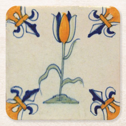 Repro Traditionele gele Tulp Delft Tegel Kartonnen Onderzetters (Voorkant)