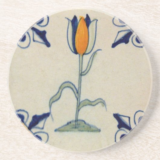 Repro Traditionele gele Tulp Delft Tegel Zandsteen Onderzetter (Voorkant)