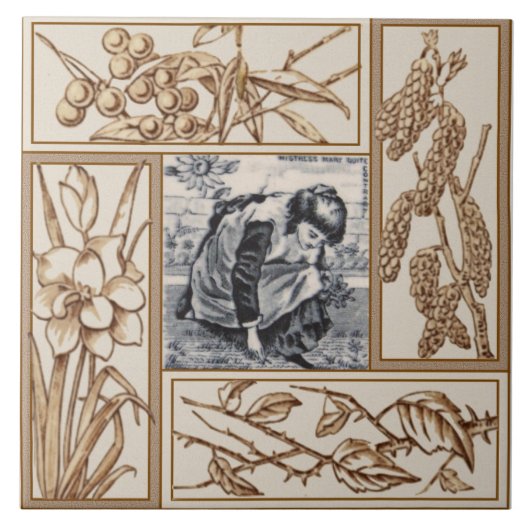 Repro Victoriaans "Contrary Mary" Nursery Rhyme Tegeltje (Voorkant)