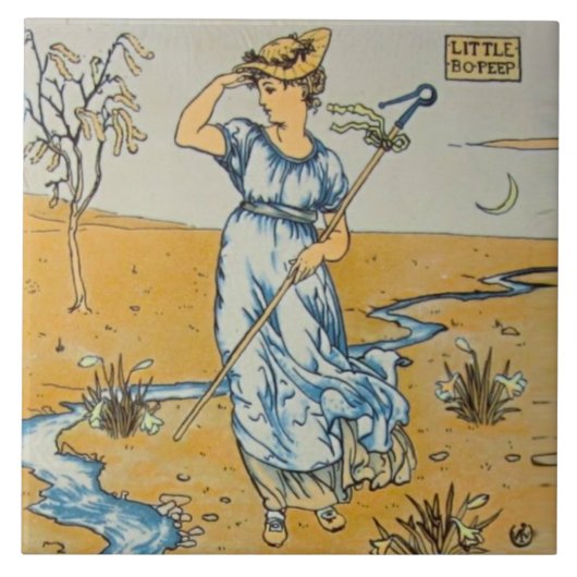 Repro Walter Crane Bo Peep Nursery Rhyme Tegeltje (Voorkant)
