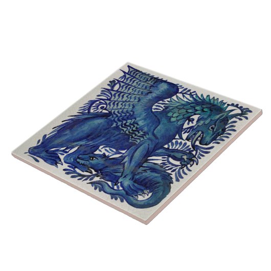 Repro Wm De Morgan Blue Moeder Dragons Tegeltje (Zijkant)
