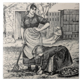 Repro Wm Wise Country Village Life Potato Harvest Tegeltje