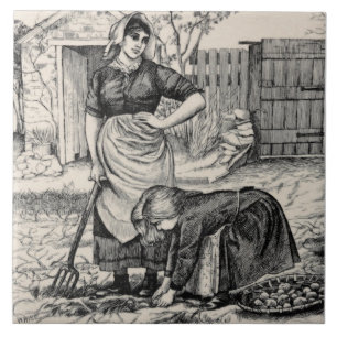Repro Wm Wise Country Village Life Potato Harvest Tegeltje