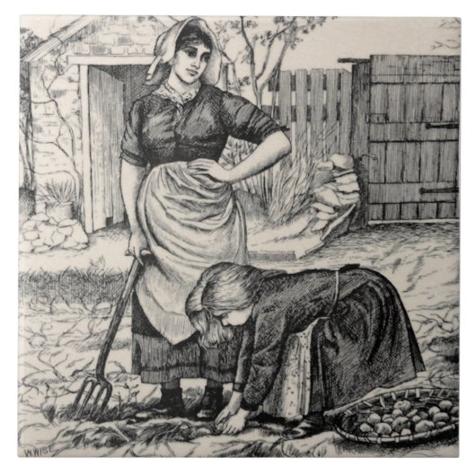 Repro Wm Wise Country Village Life Potato Harvest Tegeltje (Voorkant)