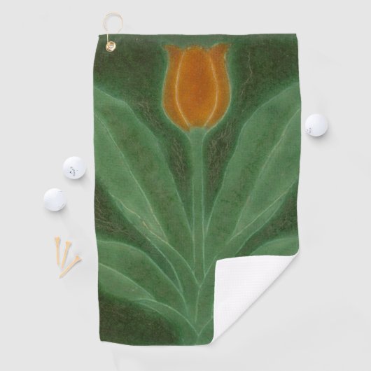 Repro Yellow Green Tulip Art Nouveau Golfhanddoek (Insitu)