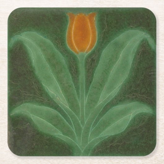 Repro Yellow Green Tulip Art Nouveau Tegel Kartonnen Onderzetters (Voorkant)