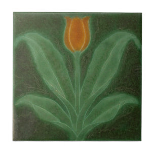 Repro Yellow Green Tulip Art Nouveau Tegel Tegeltje