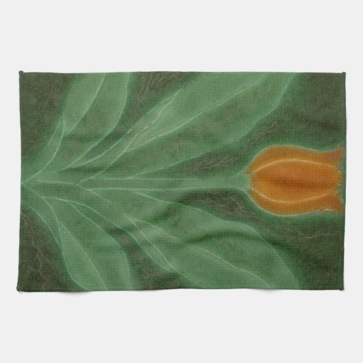 Repro Yellow Green Tulip Art Nouveau Tegel Theedoek (Horizontaal)