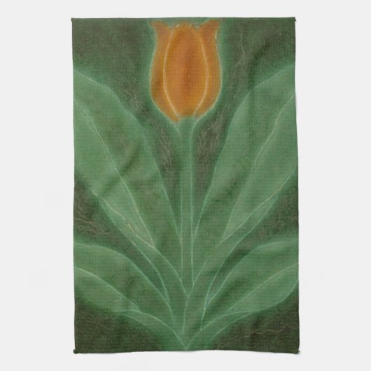 Repro Yellow Green Tulip Art Nouveau Tegel Theedoek (Verticaal)