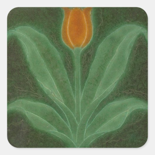 Repro Yellow Green Tulip Art Nouveau Tegel Vierkante Sticker (Voorkant)
