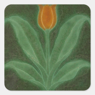 Repro Yellow Green Tulip Art Nouveau Tegel Vierkante Sticker