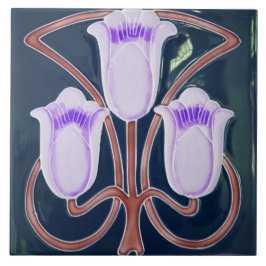 Reproductie Edwardiaanse Art Nouveau Blauwe Tulp B Tegeltje
