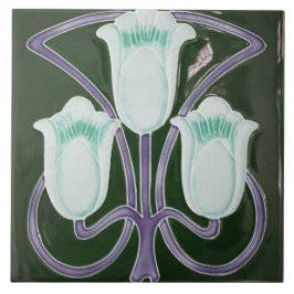 Reproductie Edwardiaanse Art Nouveau Groene Tulp B Tegeltje