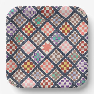 Reproductie van een  Quilt uit 1886 Papieren Bordje