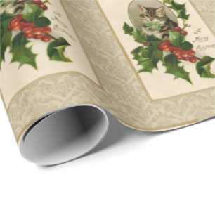 reproductie van kerst Holly Cat Cadeaupapier