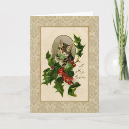 reproductie van kerst Holly Cat Kaart