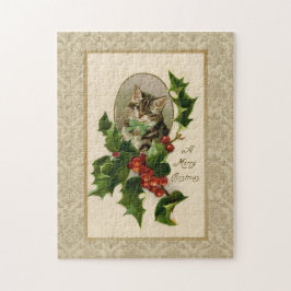  reproductie van kerst Holly Cat Legpuzzel