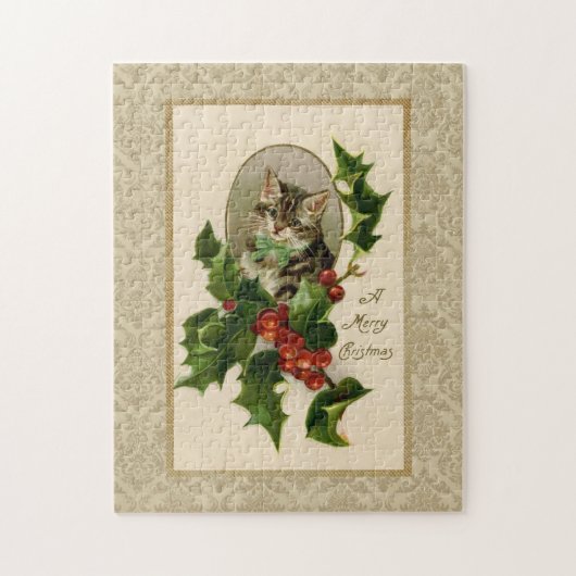  reproductie van kerst Holly Cat Legpuzzel (Verticaal)