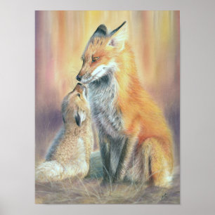 Reproductie van vos aan de muur poster. Een vos mo Poster